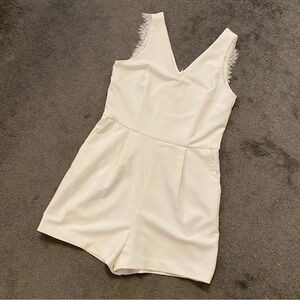 Dynamite Ivory Lace-Trimmed White Sleeveless Romper